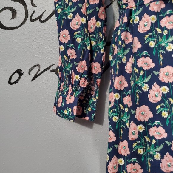 THML Navy Floral Long Sleeve, V Neck, Shirt Dress, M - Picture 3 of 10